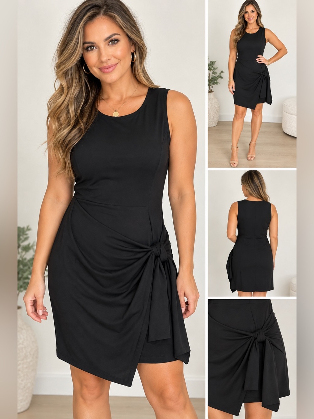 Black Sleeveless Tank Dress with Side Knot